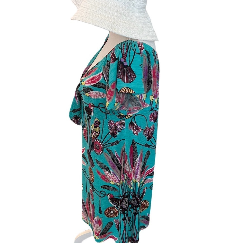 👗 Summer Tropical Boho Feather Tie-Front Dress - Size Large - Picture 5 of 7